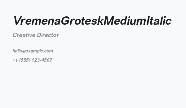 VremenaGroteskMediumItalic Business Card