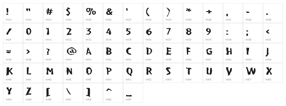 VTC BadPaint Regular Character Map