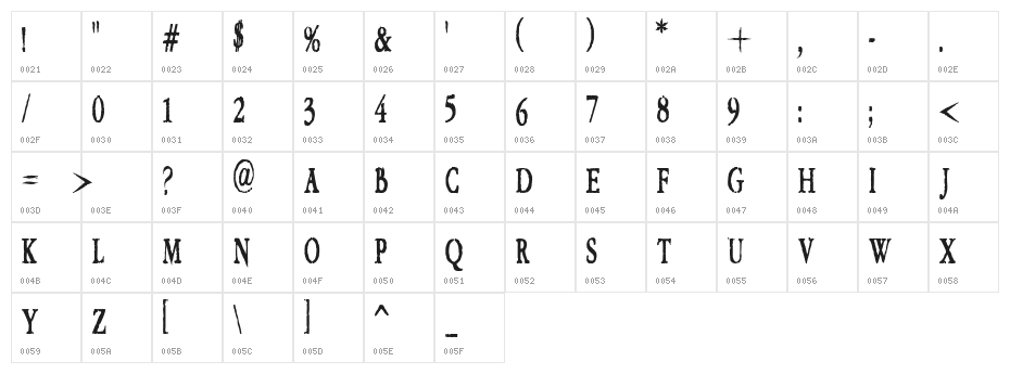 VTC Embrace Regular Character Map