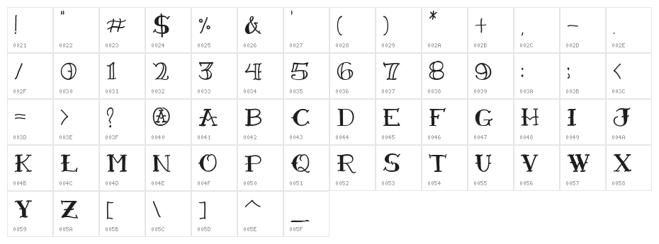 VTC-FreehandTattooOne Character Map