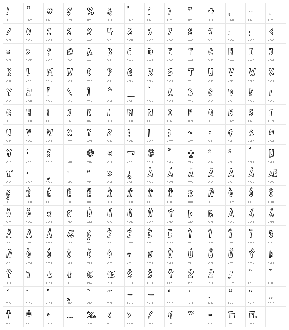 VTC-GarageSaleOutlined Character Map