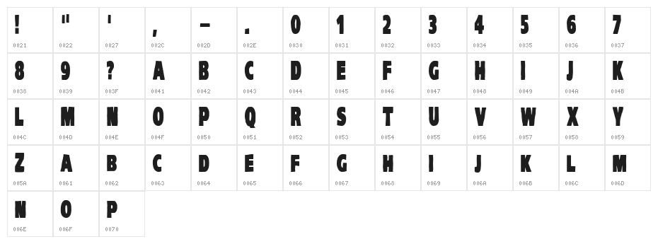 VTC-KomikaHeadLinerOne Bold Character Map
