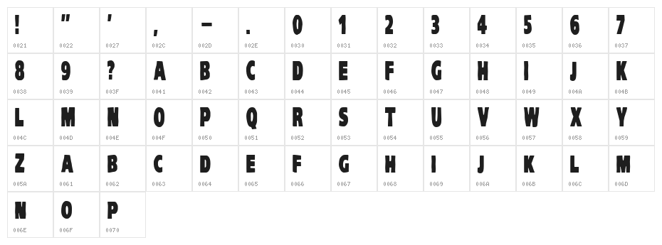 VTC-KomikaHeadLinerTwo Bold Character Map
