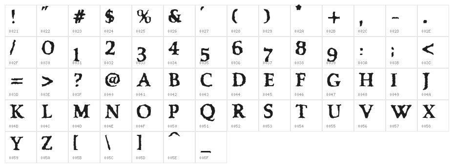 VTC OldAsCrap Regular Character Map
