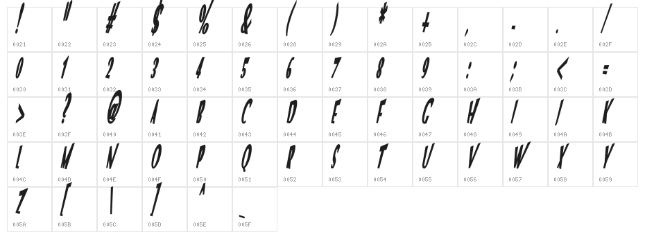 VTC Optika Bold Italic Character Map