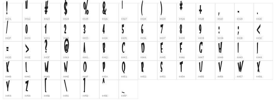 VTC Optika Bold Character Map