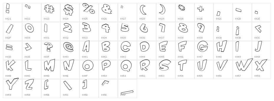 VTC ScreamItLoud Outline Character Map