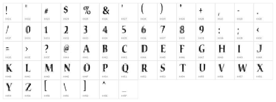 VTC Seeindubbledointriple Regular Character Map