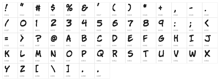 VTC StressedHand Regular Character Map