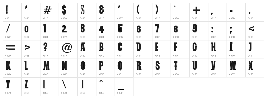 VTC SubwaySlamSC Regular Character Map
