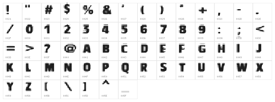 VTCBadVision Regular Character Map