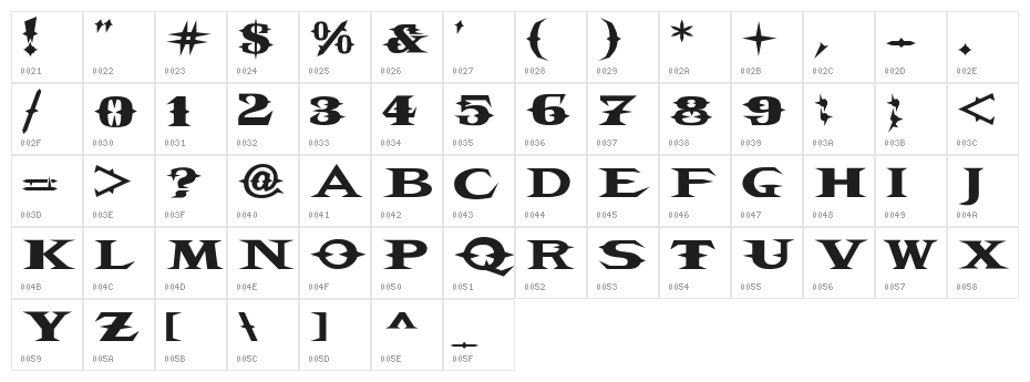 VTCBelialsBlade Regular Character Map