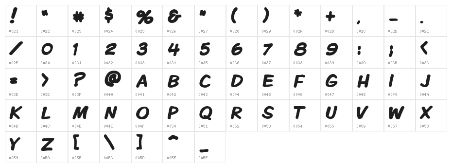 VTCKomixationCapsBold Character Map