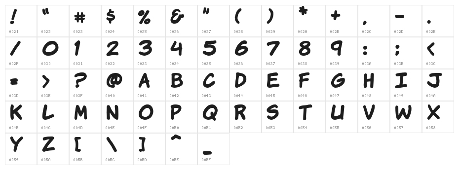 VTCKomixationHandBold Character Map
