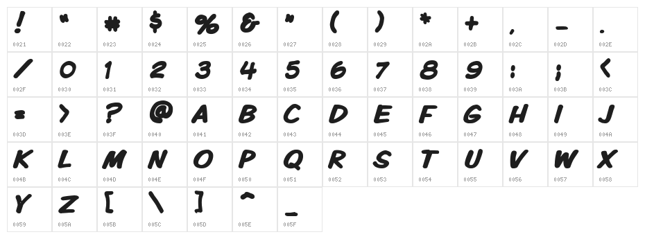 VTCKomixationSCBold Character Map