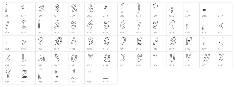 VTCSundayKomixTallOutline Character Map