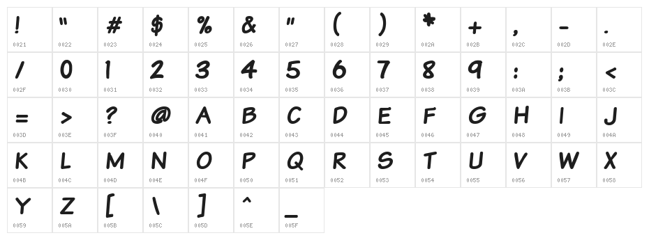 VTCSundaykomixcapsBold Character Map