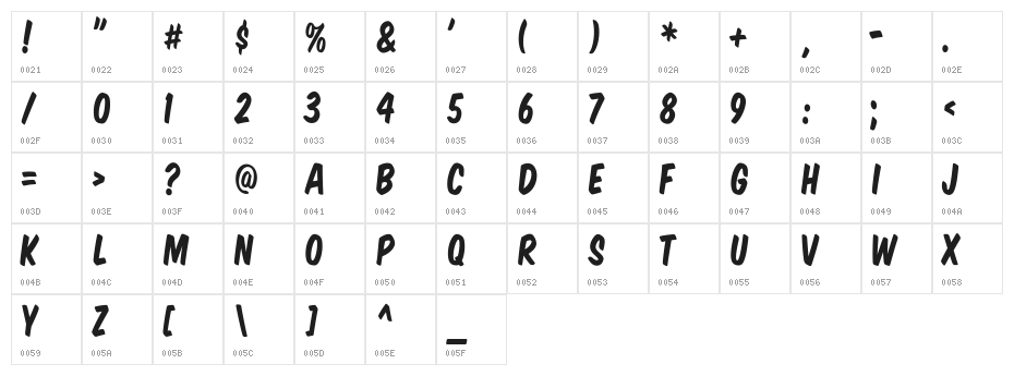 VTCSuperMarketSaleSC Character Map