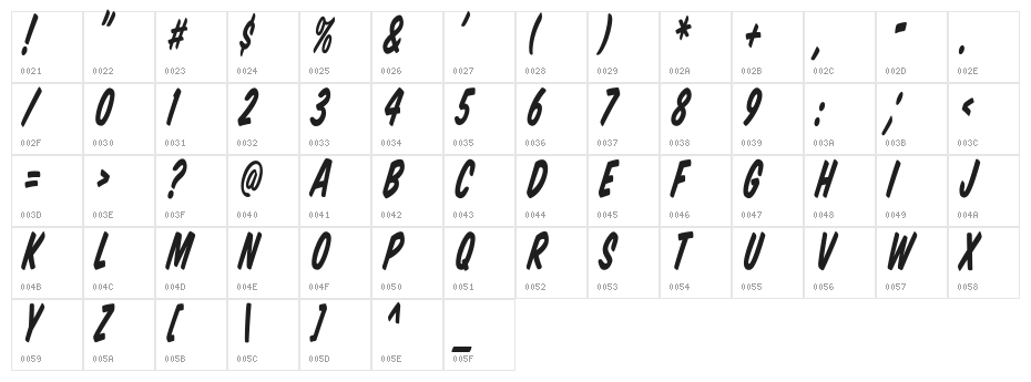 VTCSuperMarketSaleTallTilt Character Map