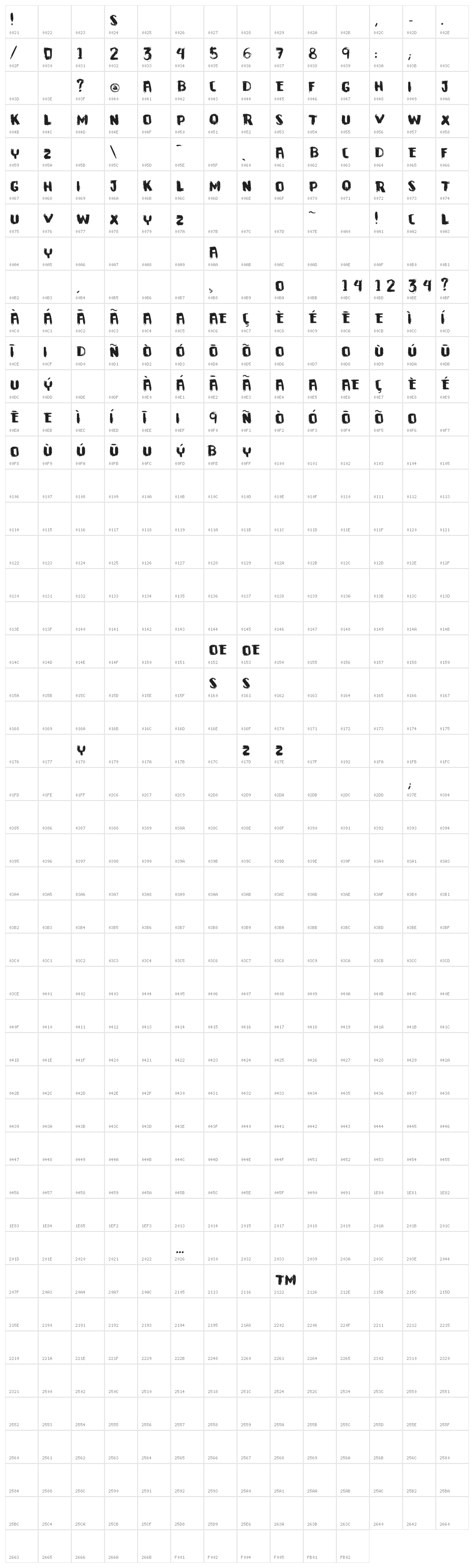 VTKS DOWNTOWN Character Map