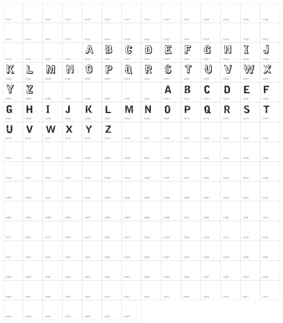VTKS EMBROIDERY Character Map