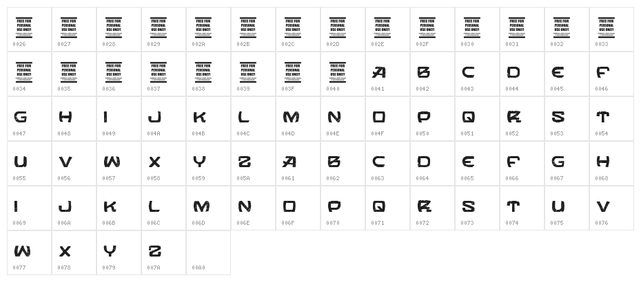 VTKS ORBITAL Character Map