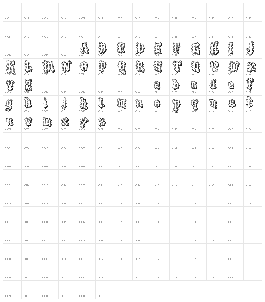 VTKS Tattoo Shadow Character Map