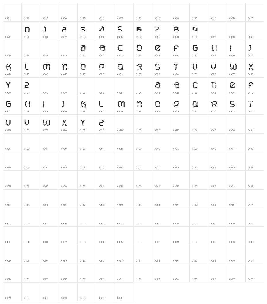 VTKS URBAN TIME Character Map