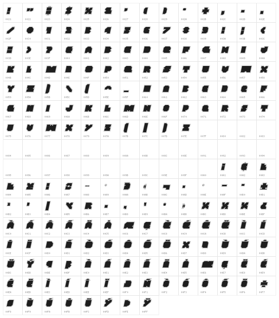 VX Rocket Academy Italic Character Map
