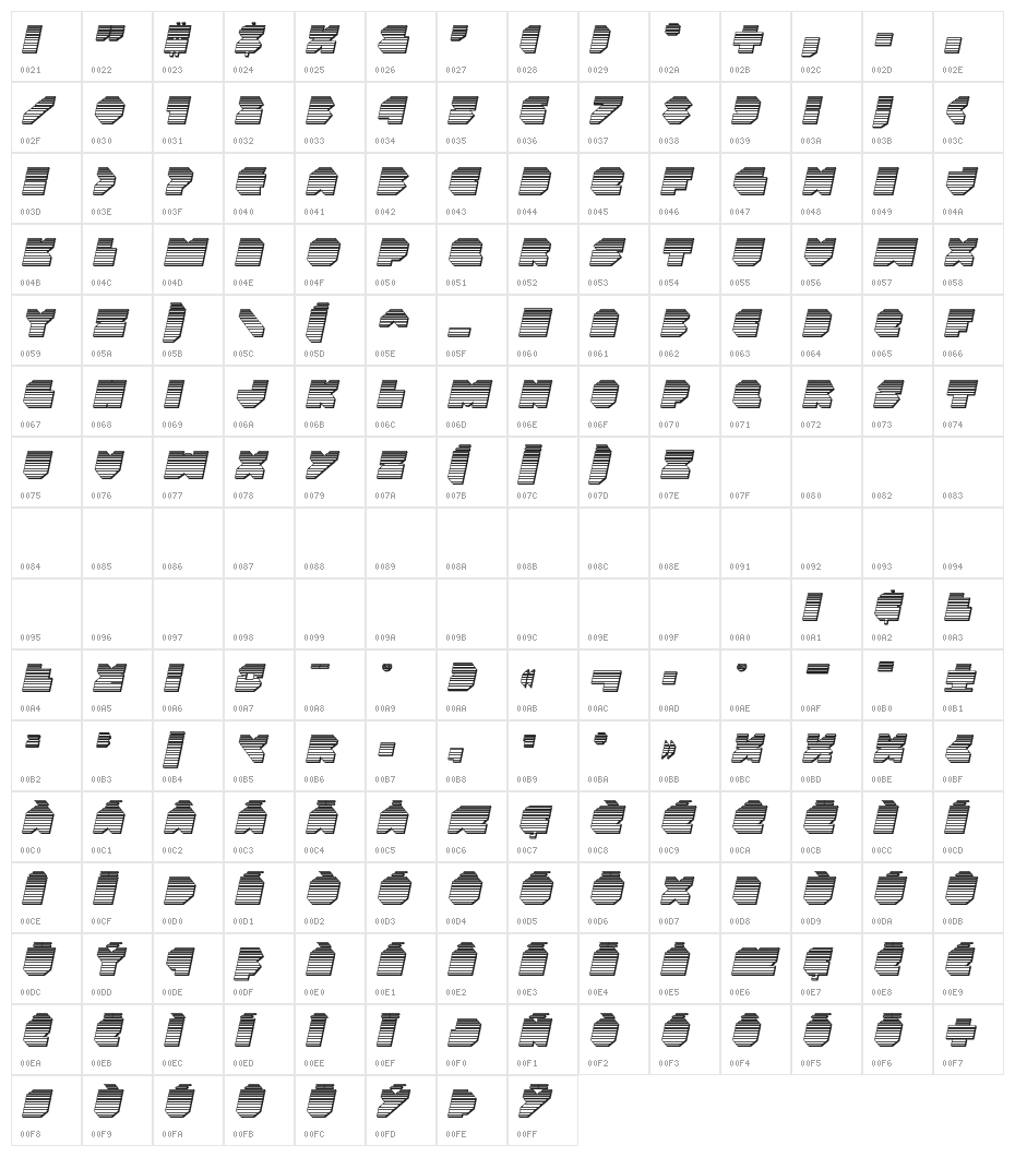 VX Rocket Chrome Italic Character Map