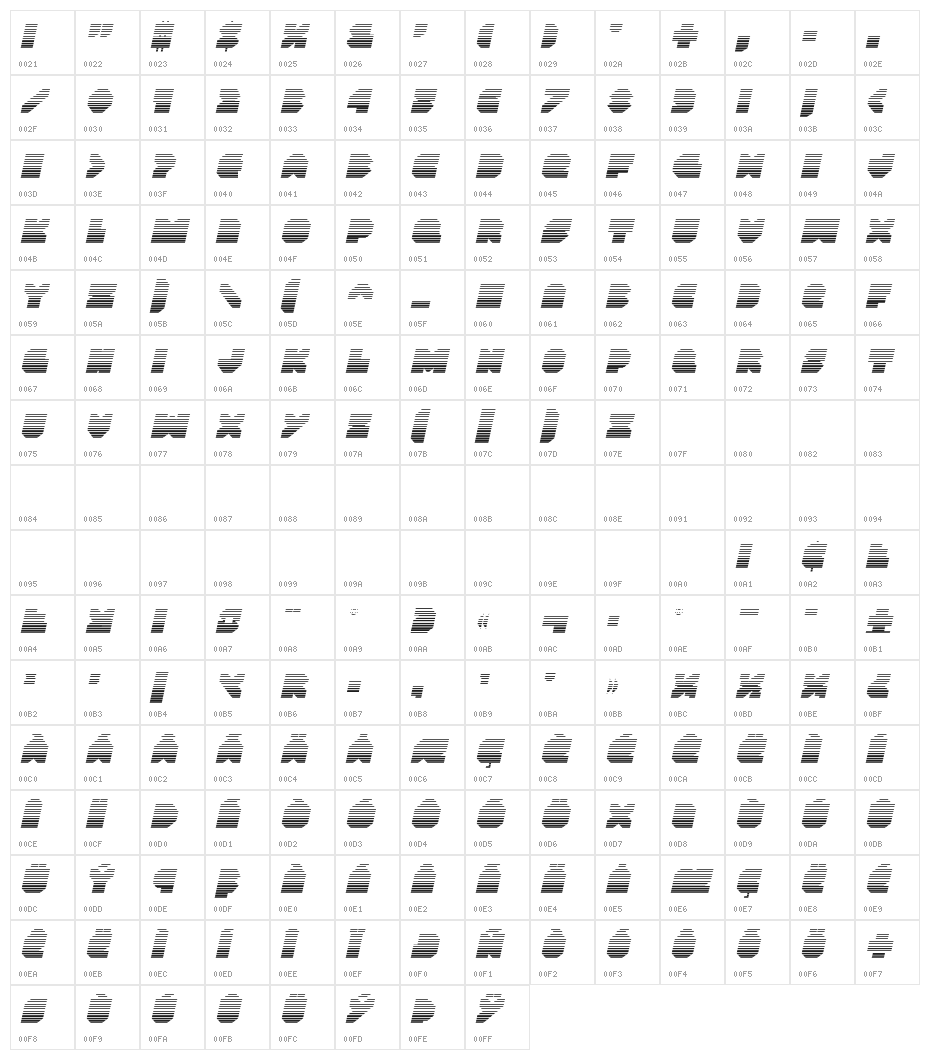 VX Rocket Gradient Italic Character Map