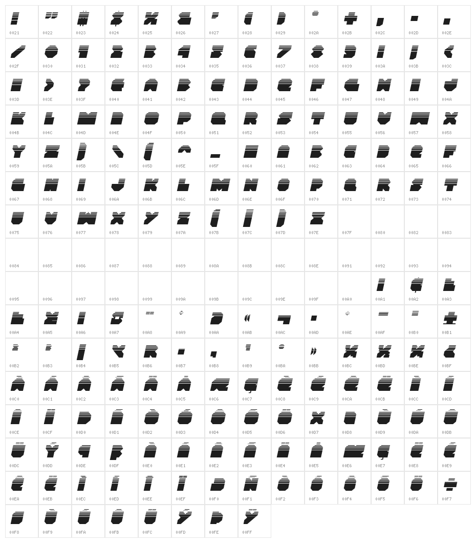 VX Rocket Halftone Italic Character Map