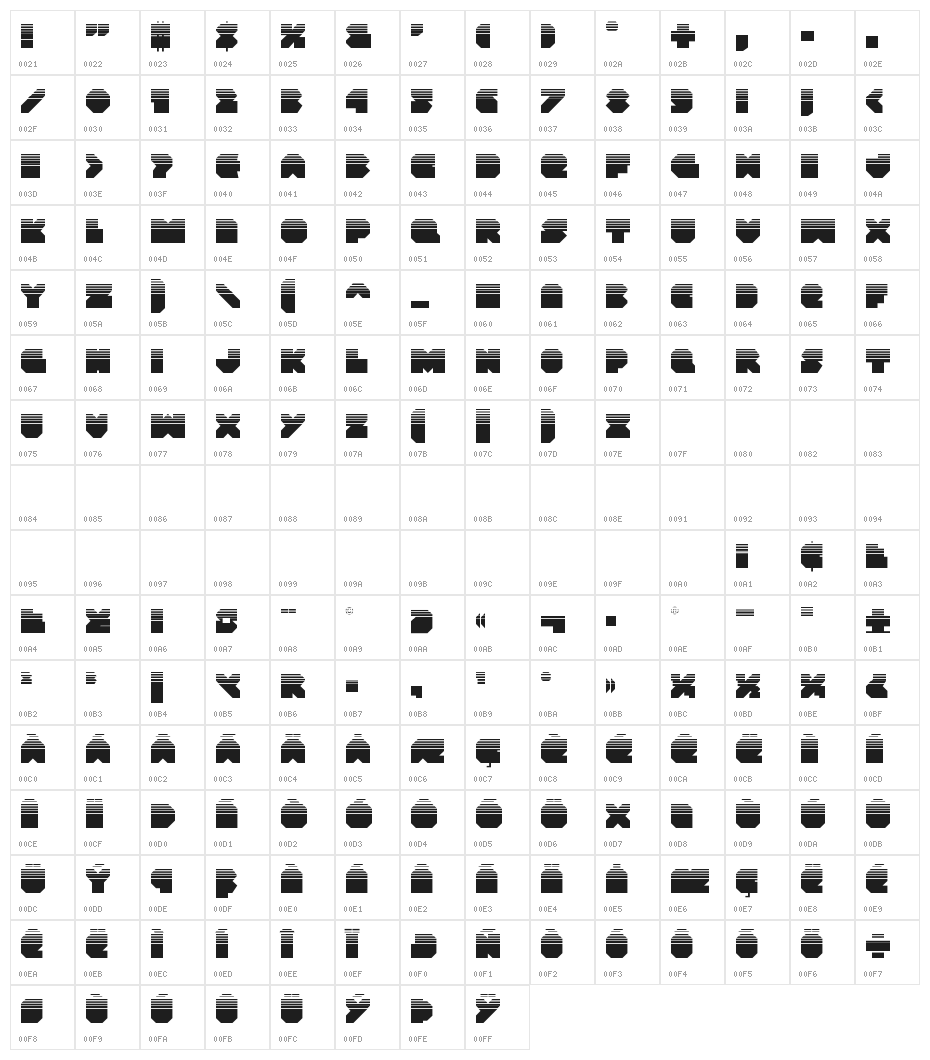 VX Rocket Halftone Regular Character Map
