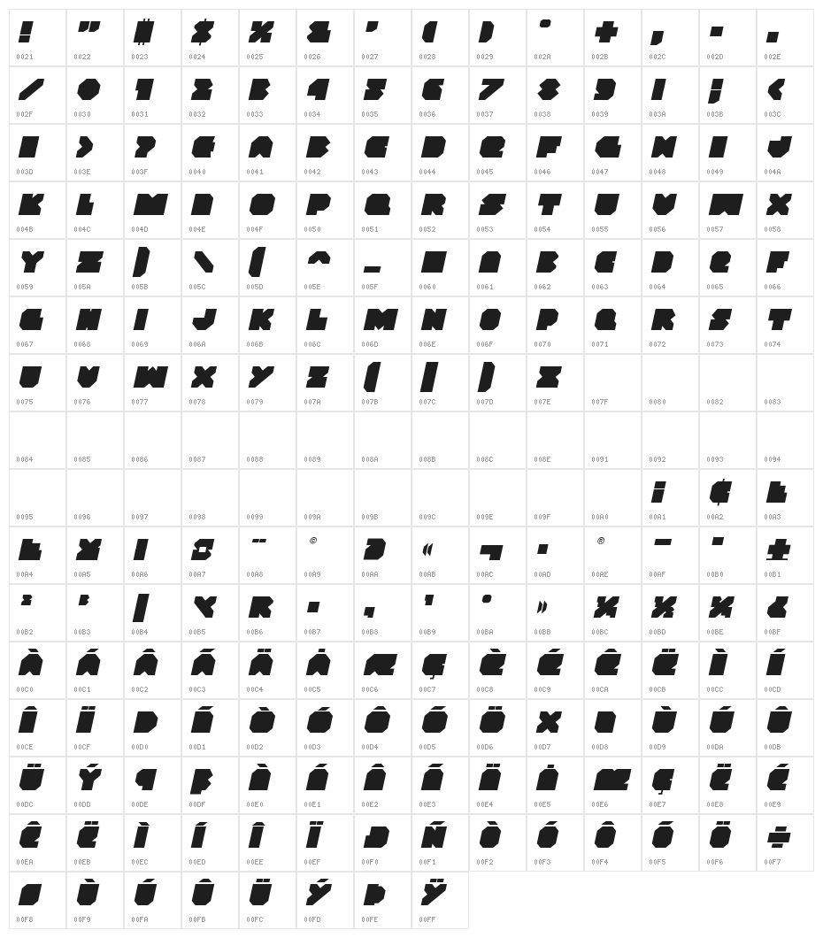 VX Rocket Italic Character Map