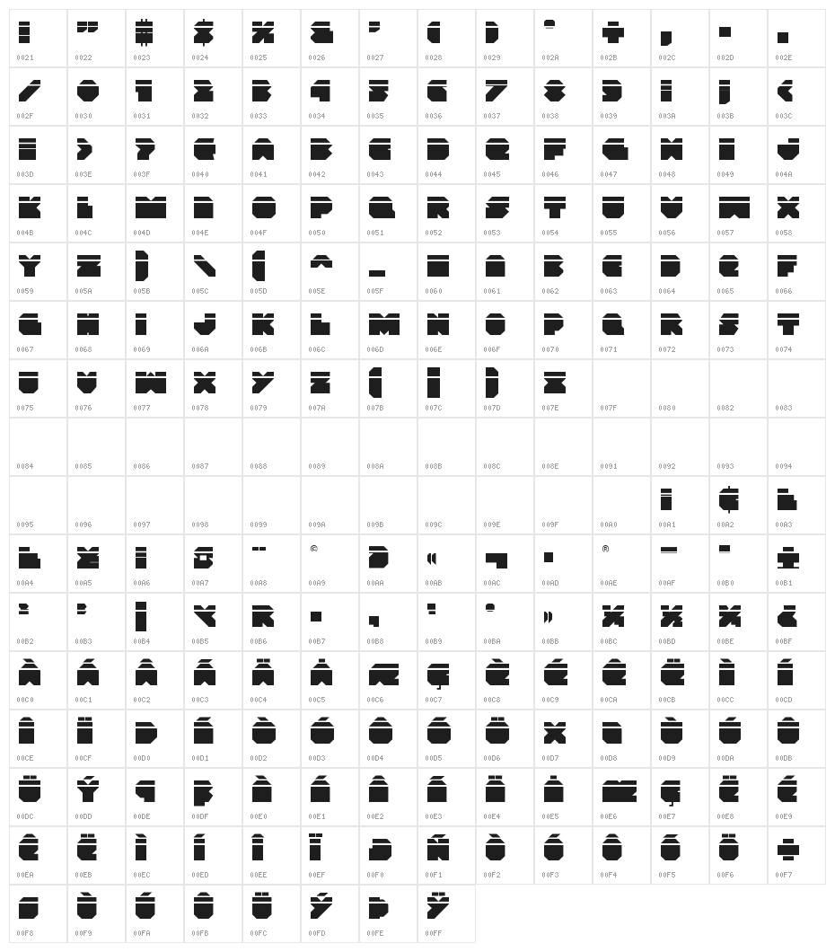 VX Rocket Laser Regular Character Map