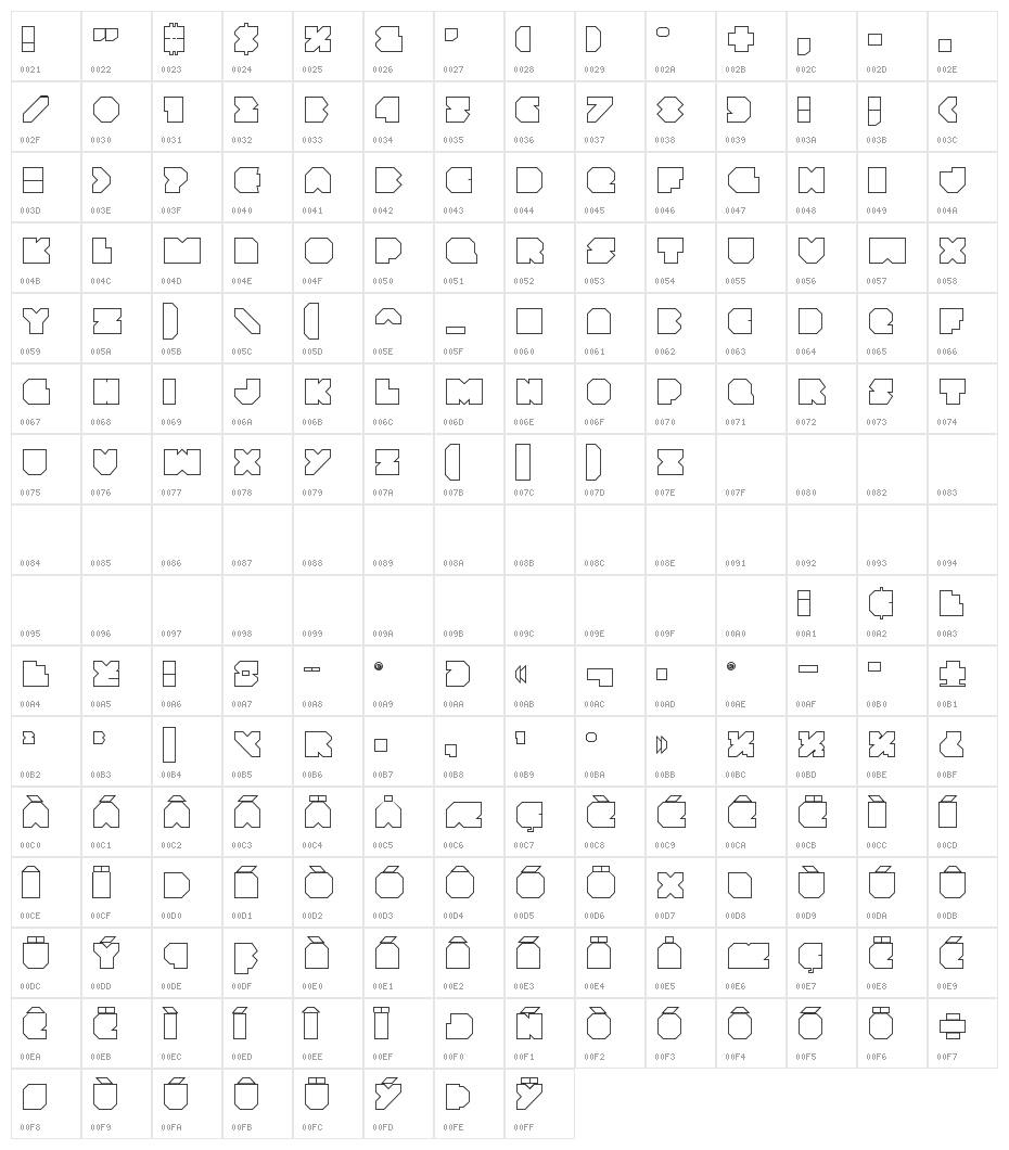 VX Rocket Outline Regular Character Map