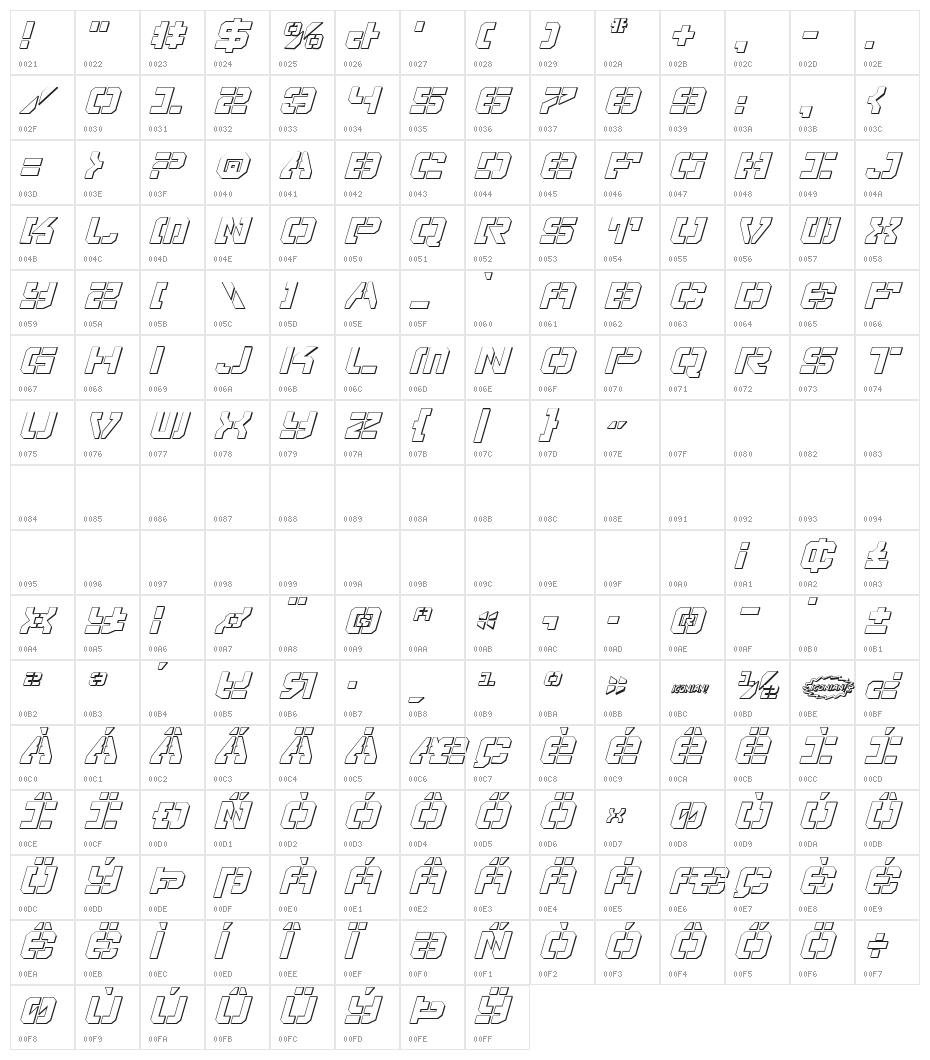 Vyper Shadow Italic Character Map