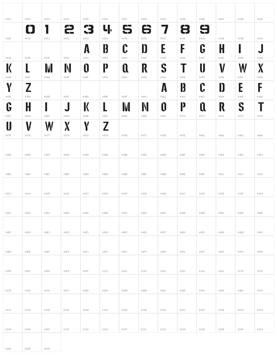 W13 Normal Character Map
