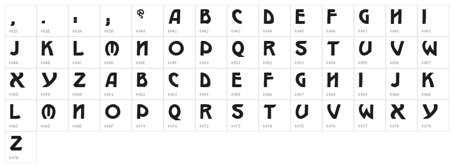 W.J. Pearce 213 Character Map