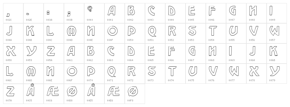 W.J. Pearce hollow Character Map
