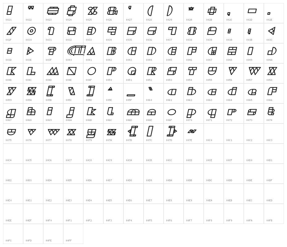 WAREHOUSE PROJECT Bold Italic Character Map