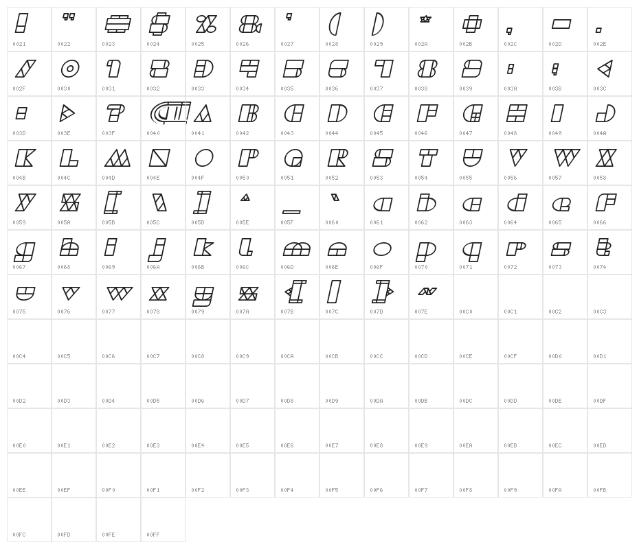 WAREHOUSE PROJECT Italic Character Map