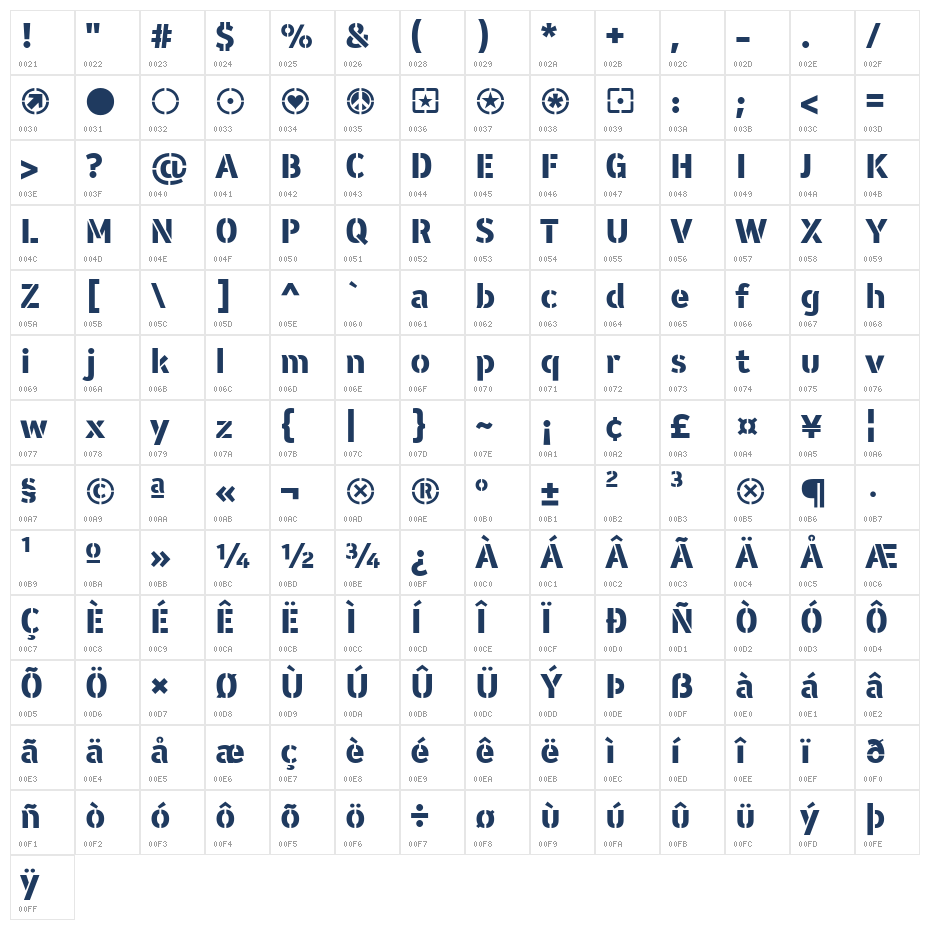 WARFIELD Bold Character Map