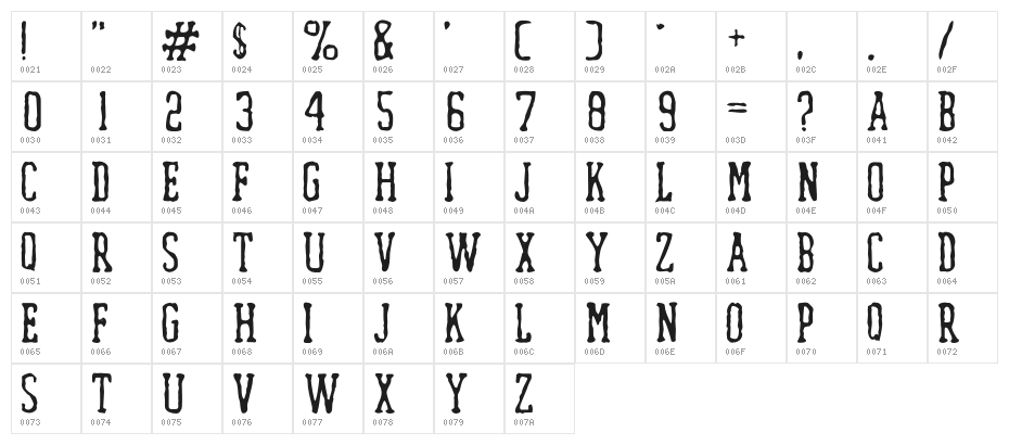 WATERFALL Character Map