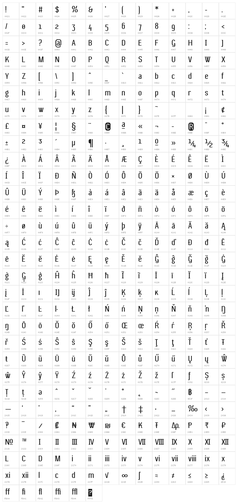 Wagashi Sans Regular Character Map