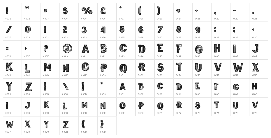 Wagoon Bold Inline Grunge Character Map