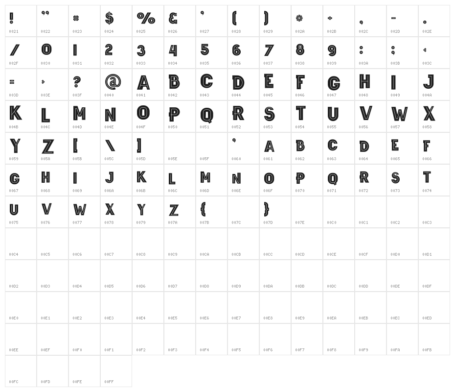 Wagoon Bold Inline Character Map