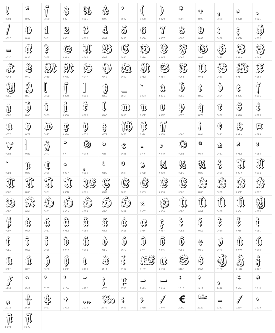 Walbaum-Fraktur-ShadowBold Character Map