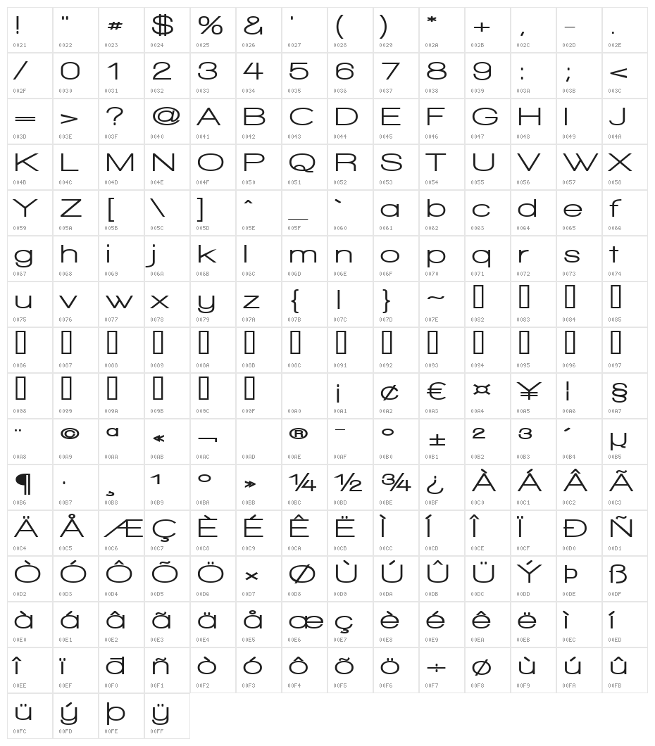 Walkway Expand UltraBold Character Map