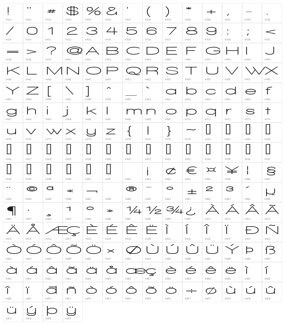 Walkway UltraExpand Bold Character Map